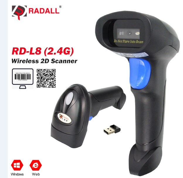 Escáner lector de código de barras inalámbrico RADALL Bluetooth/Wire/ 2D/1D escáner de código de barras Android/iOS Win/Mac para Terminal POS de inventario: RD-L8 Wireless 2D