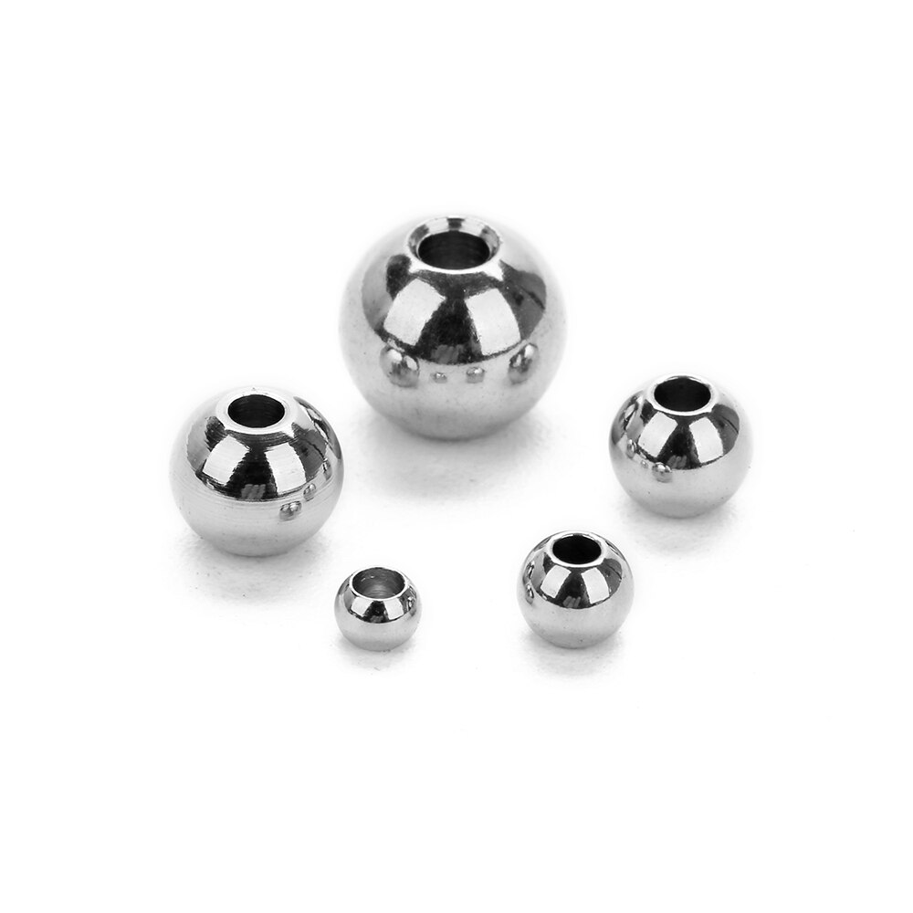 50 stks/partij 2.5/3/4/6/8mm Rvs Big Hole Spacer Kralen Zilver Kleur ronde Zaad Kralen voor Ketting Armband Sieraden Maken