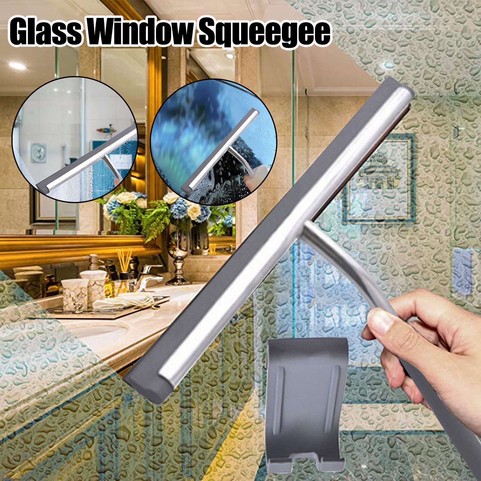 40#Stainless Steel Glass Cleaning Tools Window Squeegee For Shower Doors And Car Glass For Bathroom Window Washing Brush Tools