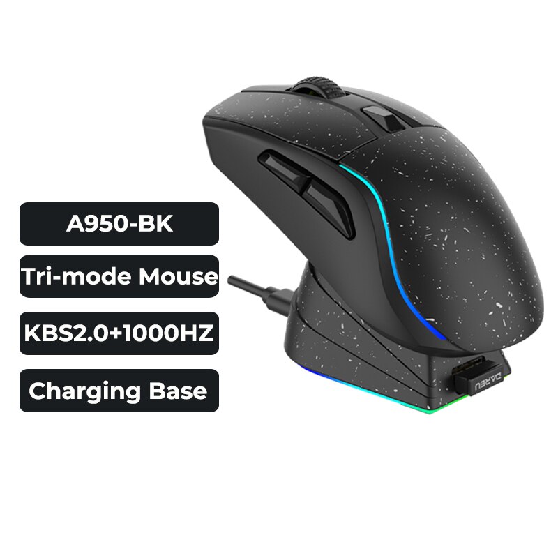 DAREU PC Gaming Muis Tri-mode Connect Bluetooth Bedraad 2.4G Draadloze Muizen met Oplaadstation KBS Knoppen Muis voor Laptop Gamer: Black