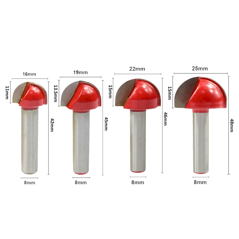 8Mm Schacht Rode Hoekafronding Frezen 16/19/22/25Mm Core Box Router Bit voor Hout Radiusfrees Radius Frezen