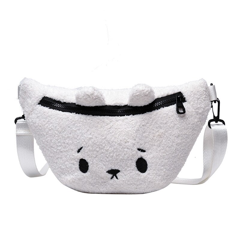Pluszowy miś talia torba dla kobiet torebki na pasku na biodra zimowa puszysta futerkowa saszetka/nerka telefon Pakiet tendencja dziewczynka ramię piterek: biały