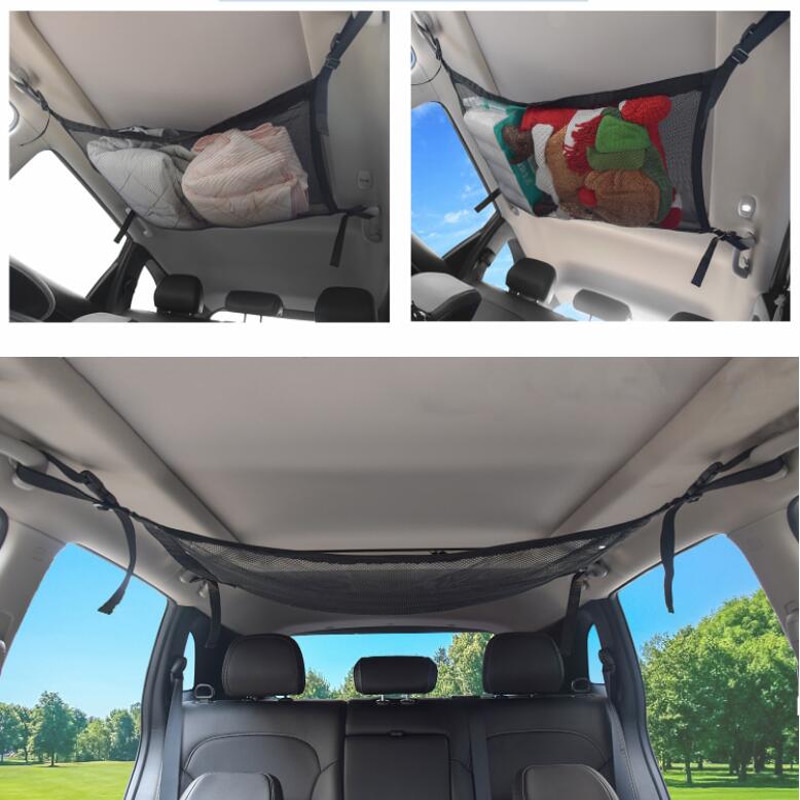 Car Ceiling Storage Net Pocket - Universal Car Roof Interior Luggage Net Bag With Zipper, Trunk Storage Interior Accessories