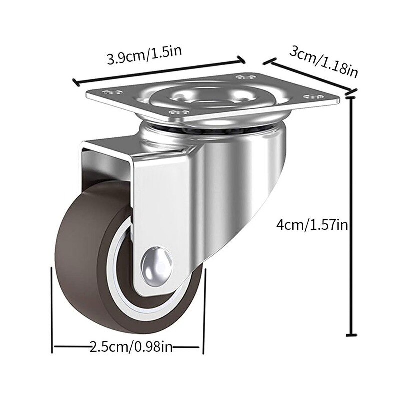 4PCS Caster Wheels With Brakes Noiseless Rubber 1 Inch Swivel Moving Dolly Wheels For Furniture Cabinet Trolley Caster Trolley