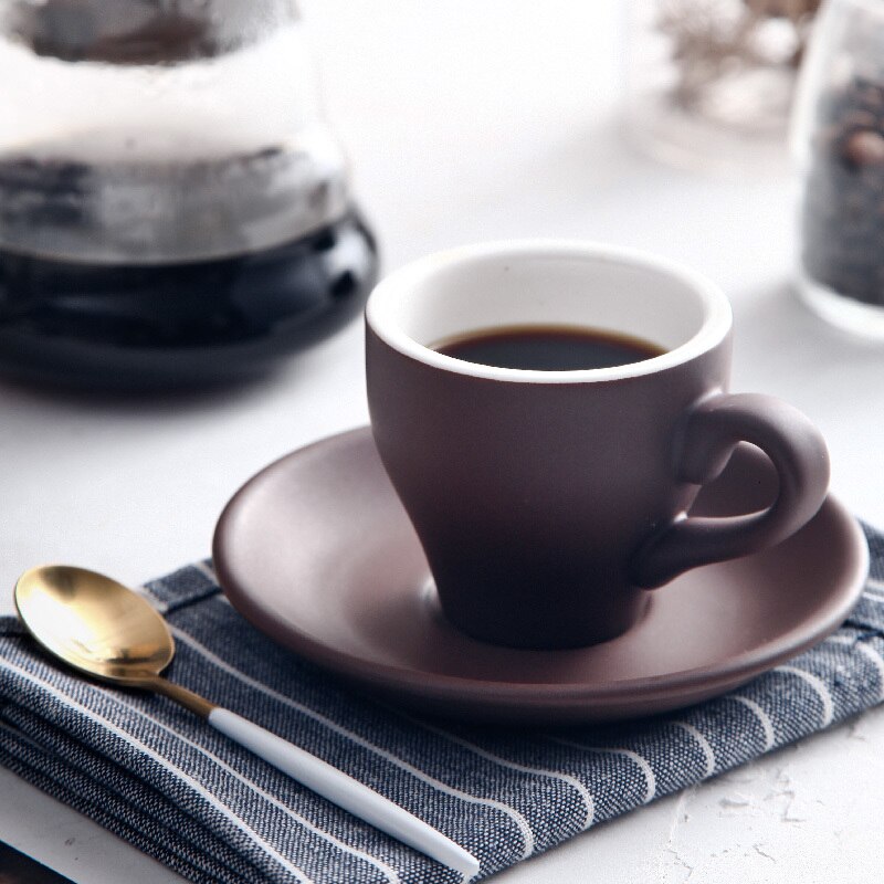 Taza de café expreso de cerámica con forma de tulipán, conjunto de platillos para café, 80ml