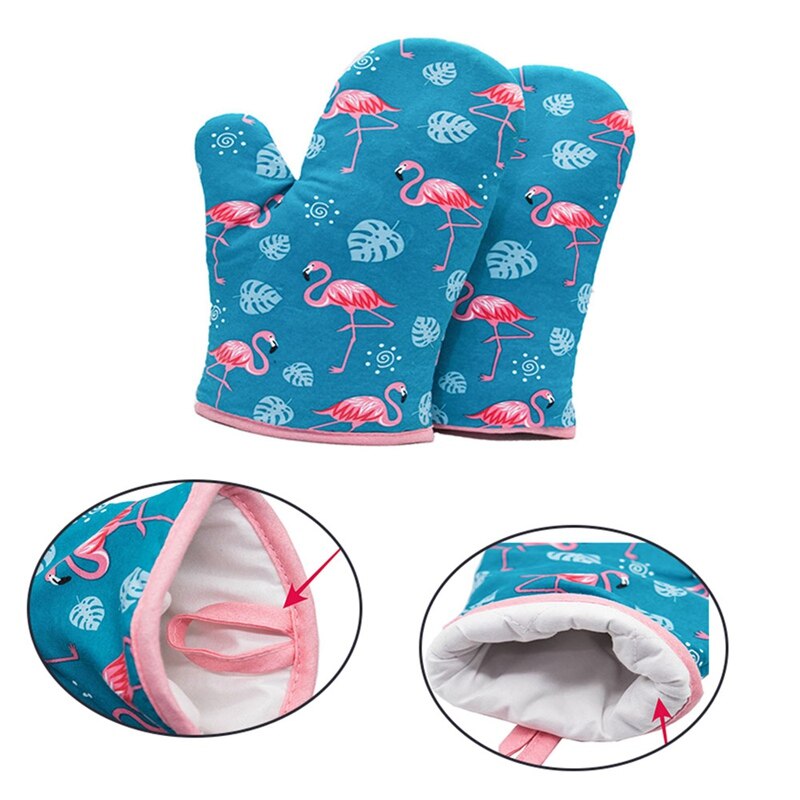 Flamingo mønster mikrobølgehandsker højtemperaturbestandige ovnhandsker grydelapper isoleret pude termostabilitet køkkenredskaber