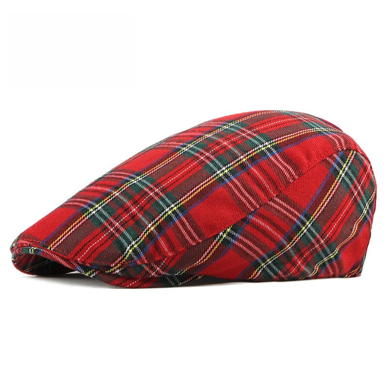 Gorro Formal informal de algodón para hombre y mujer, Boina clásica a cuadros, color verde y rojo, Estilo Vintage, para verano, FS