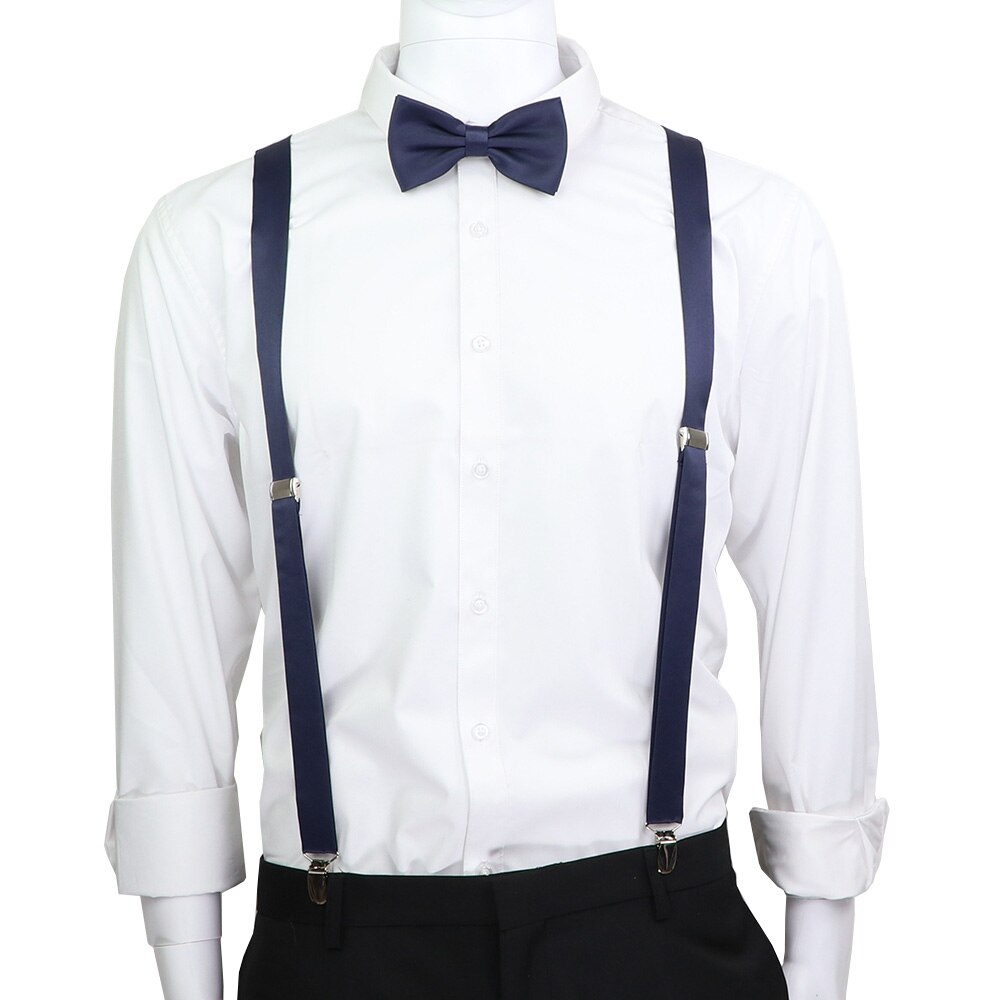 Suspensórios de couro elástico, cor sólida, conjunto de gravata borboletas ajustáveis para homens e mulheres, tiras para festa de casamento, acessórios de gravata, presente: set 18