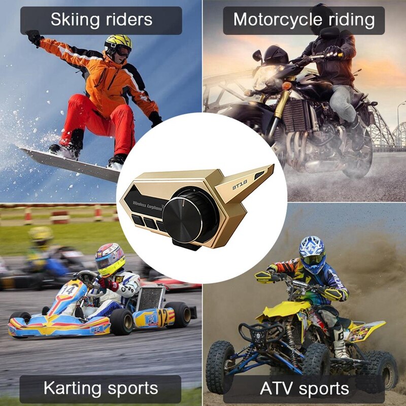 BT18-intercomunicador Bluetooth V5.0 para casco de Moto, manos libres para auriculares estéreo con casco de motocicleta, auriculares con Radio FM: Rojo