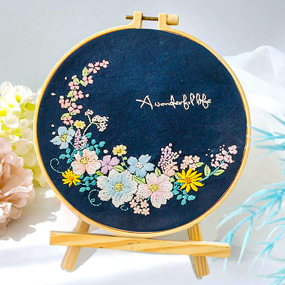 Kit de punto de cruz estampado, bordado de flores, planta, conjunto para principiantes todo incluido para adultos, arte de relajación, artesanía, aro de de cumpleaños: violet