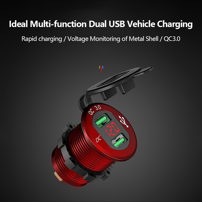 Quick Car Cigarette Lighter Socket 12V-24V QC 3.0 Car charger Waterproof Plug Power Outlet Adapter for Marine Boat Motorcycle