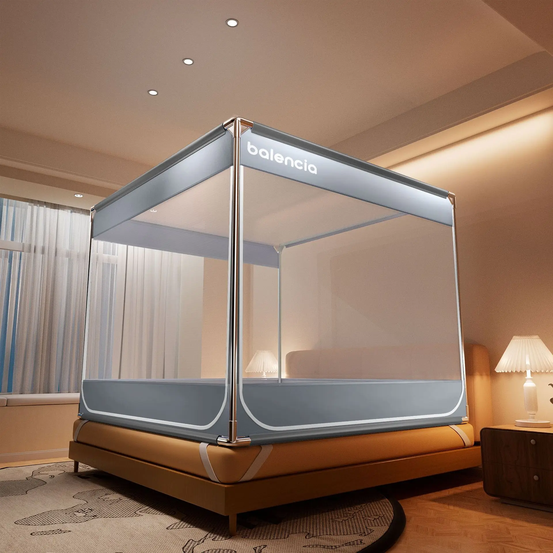 Summer Solid color scaffolding tent square mosquito net Including bracket bednet canopy Fully enveloped Square mosquito net