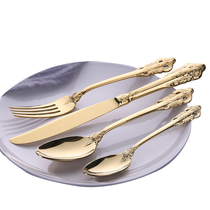 Juego de cubiertos dorados, cuchillo, tenedor, cuchara de acero inoxidable 18/10, tenedores, cuchillos, cucharas, juego de vajilla de cocina