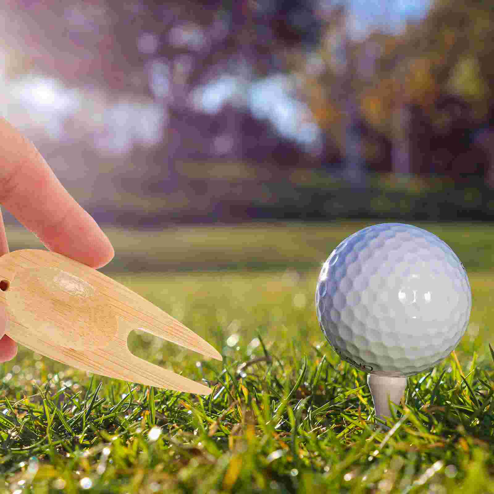 15Pcs Portable Golfs Divot Tools Fairway Repairing Tools Bamboo Golfs Forks (Khaki)