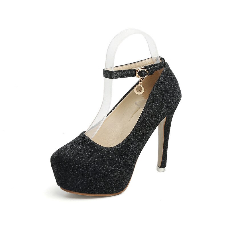 Bryllupssko kvinder høje hæle brude sko platform pumps super høj hæl 12cm sort sølv  yx2177: Sort / 4.5