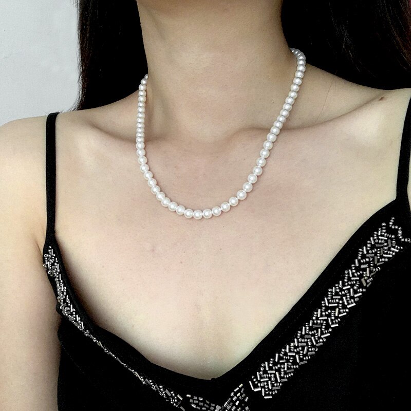 Joias clássicas elegantes, 40-60cm, luz brilhante, 6mm, concha, colar de pérola, prata esterlina 925, corrente de cauda para mulheres