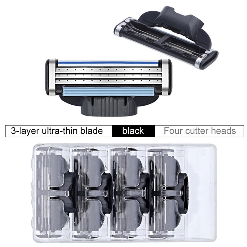 4 Stuks Mannen Veiligheid Scheermesjes 3 Lagen Scheren Cassette Rvs Veiligheid Bladen Baard Manual Scheerapparaat Vervanging hoofd