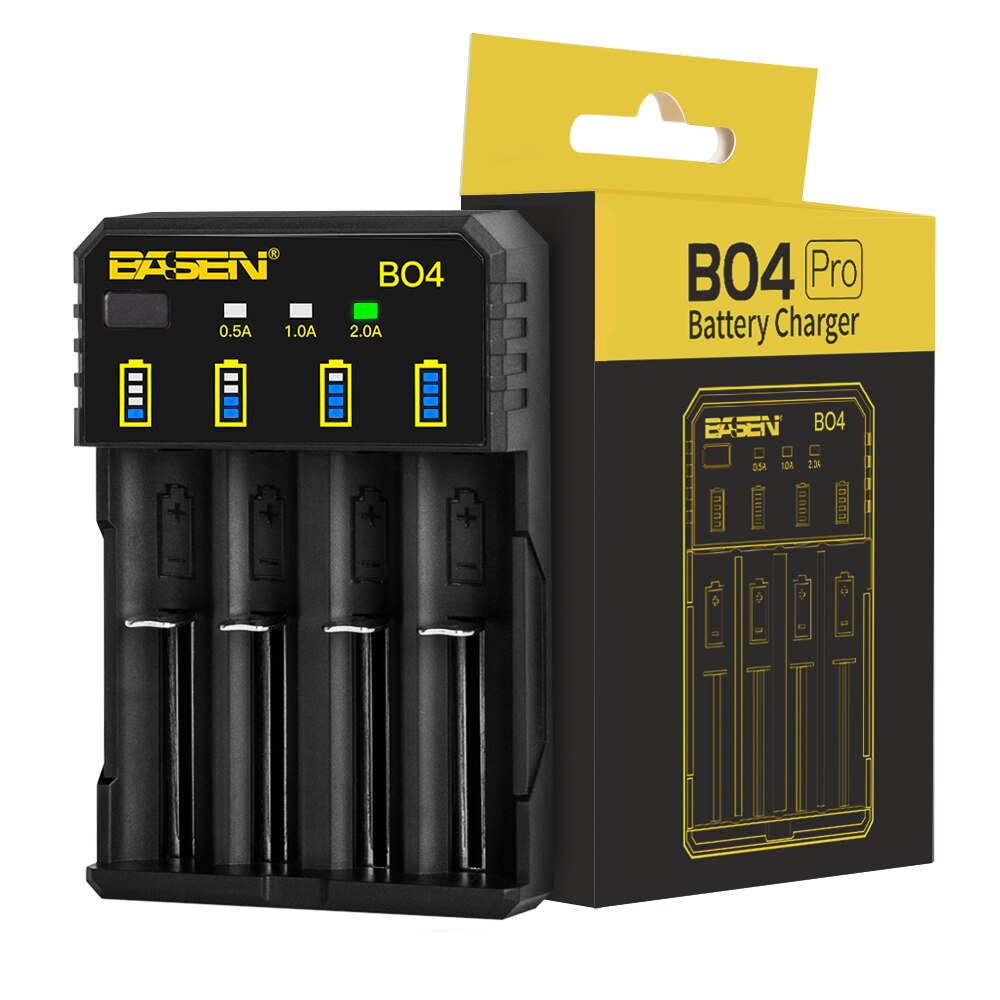 BASEN 18650 Battery Charger for 1.2V 3.7V 3.2V 18650 26650 21700 18350 AA AAA lithium NiMH battery smart charger 5V 2A plug: BO-4-1