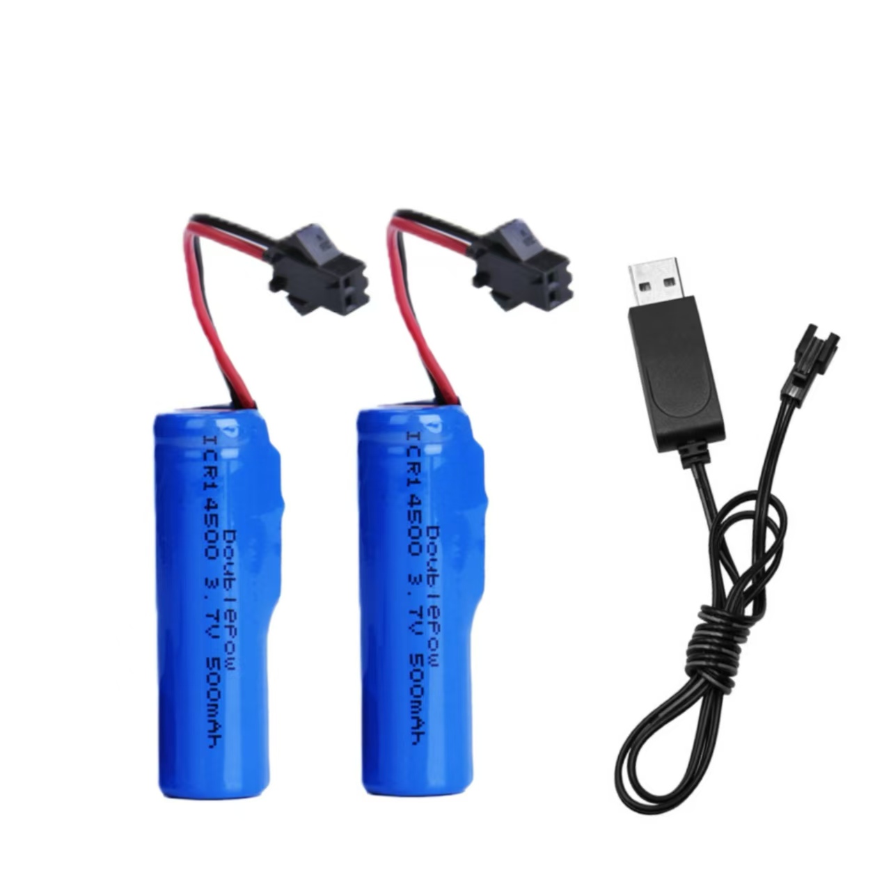 Batterie rechargeable 14500, 3.7V, 500mAh, avec prise SM, chargeur USB-SM pour contrôleur de jeu de jouets: BLEU CIEL