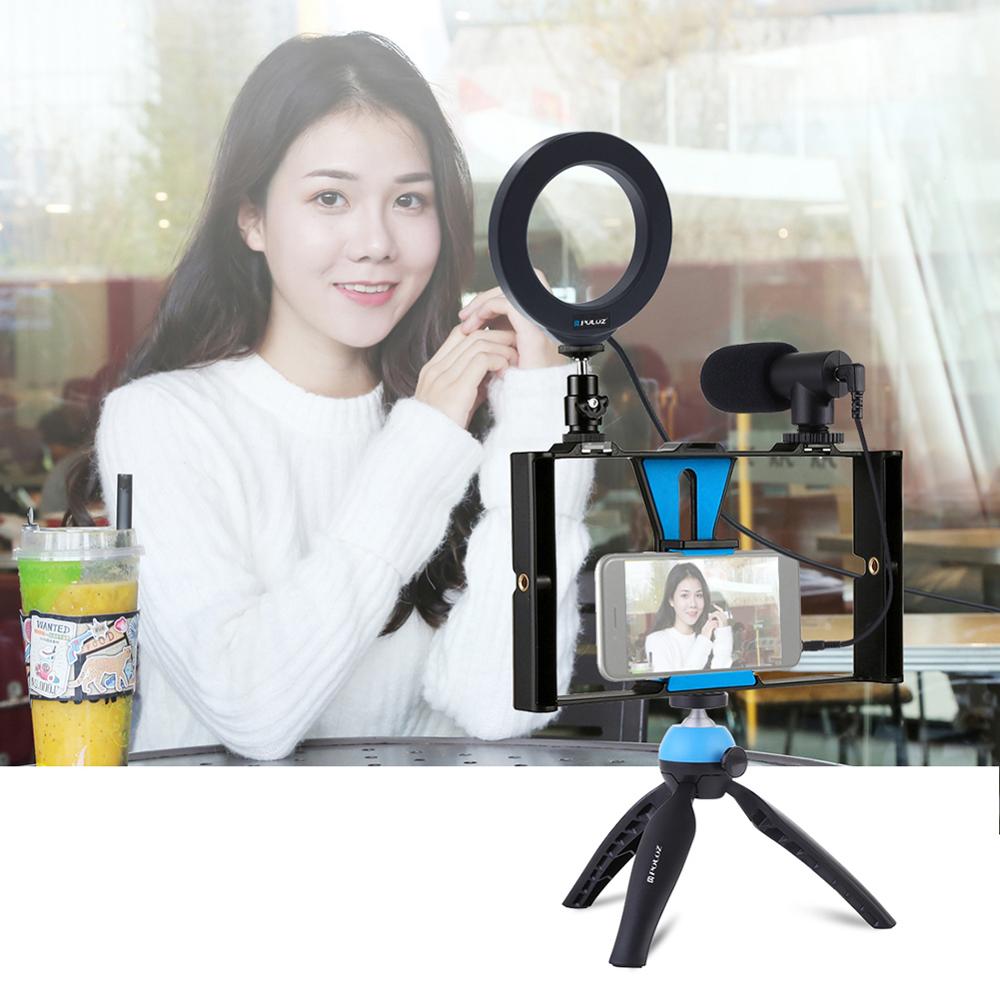 Smartphone Vlogging Rig Set Kit LED Ring Light+Microphone+Tripod Phone Stand for Phones/Camera 40P
