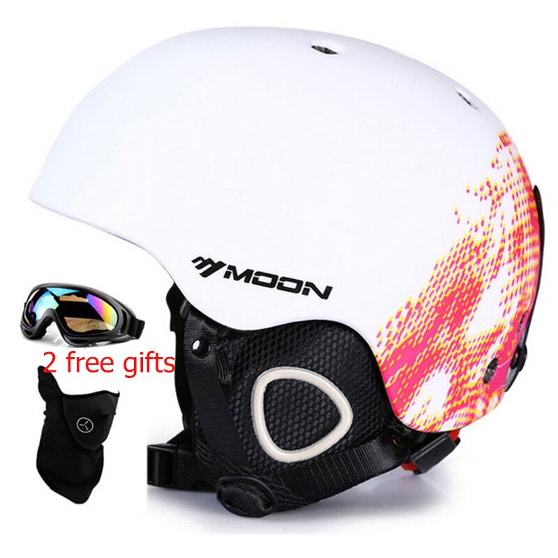 MOON Skiing Helmet with 2 Winter Adult Men Snowboard Skateboard Equipment Sports Safety Ski Helmets for men with goggles: 08 / M(55-58cm)