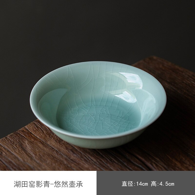Japanese Hutian Kiln Split Piece Ceramic Pot Bearing Dry Brewing Plate Pot Holding Imitating Song Tea Bearing Kung Fu Teaware: A 14X4.5CM
