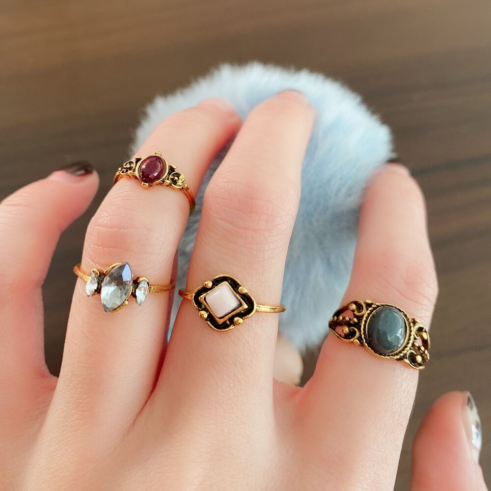 4 Stks/set Bohemian Vintage Crystal Ringen Lucky Midi Ringen Set Knuckle Rings Set Vrouwen: R939-XIN