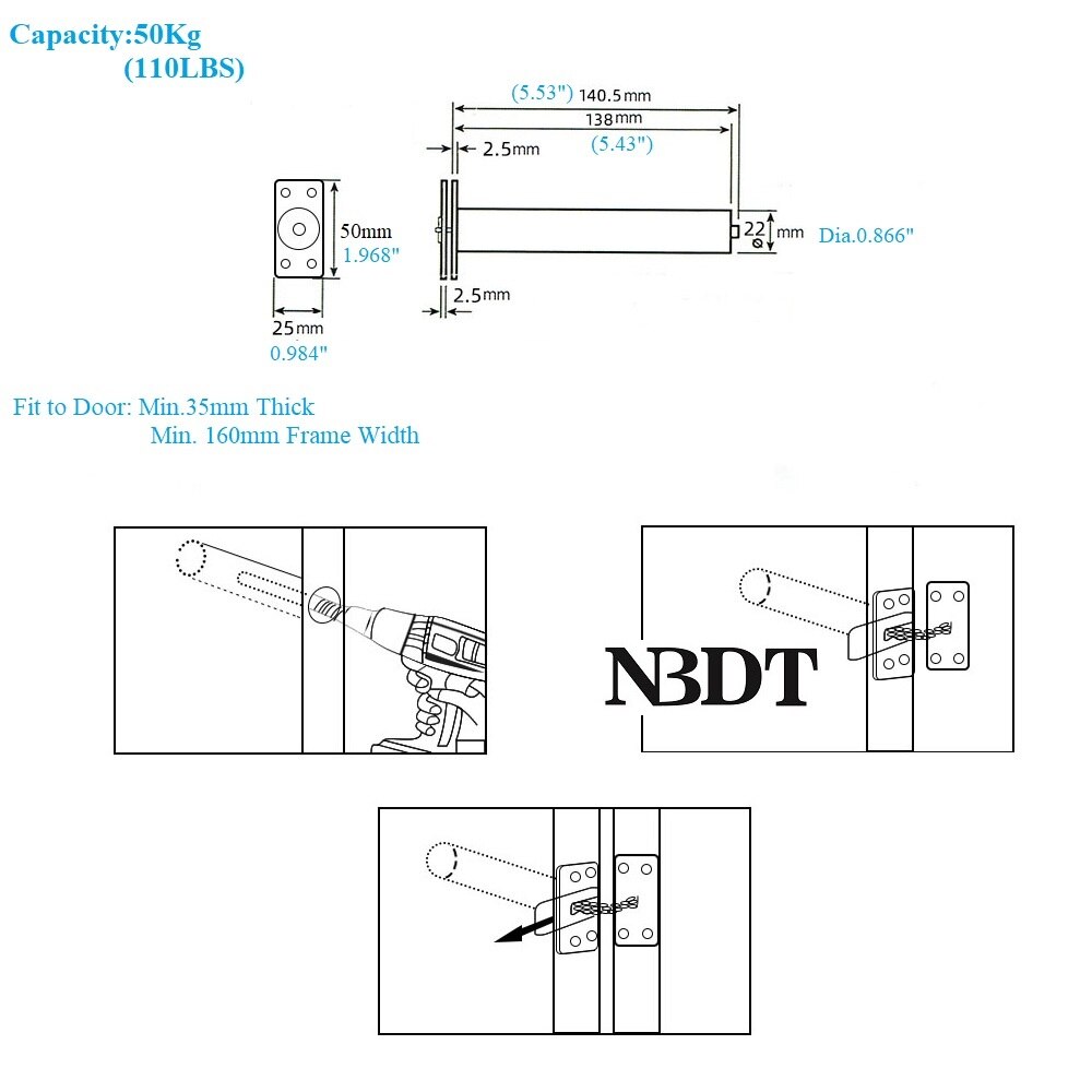 Chiudiporta in legno a barilotto da incasso invisibile ad azione caricata a molla