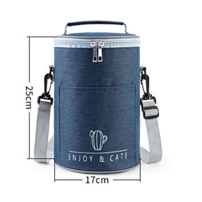 Large-Capacity Portable Lunch Bag Fresh-Keeping Thickened Lunch Box Bag Round Barrel Aluminum Foil Insulation Bags: Dark Grey