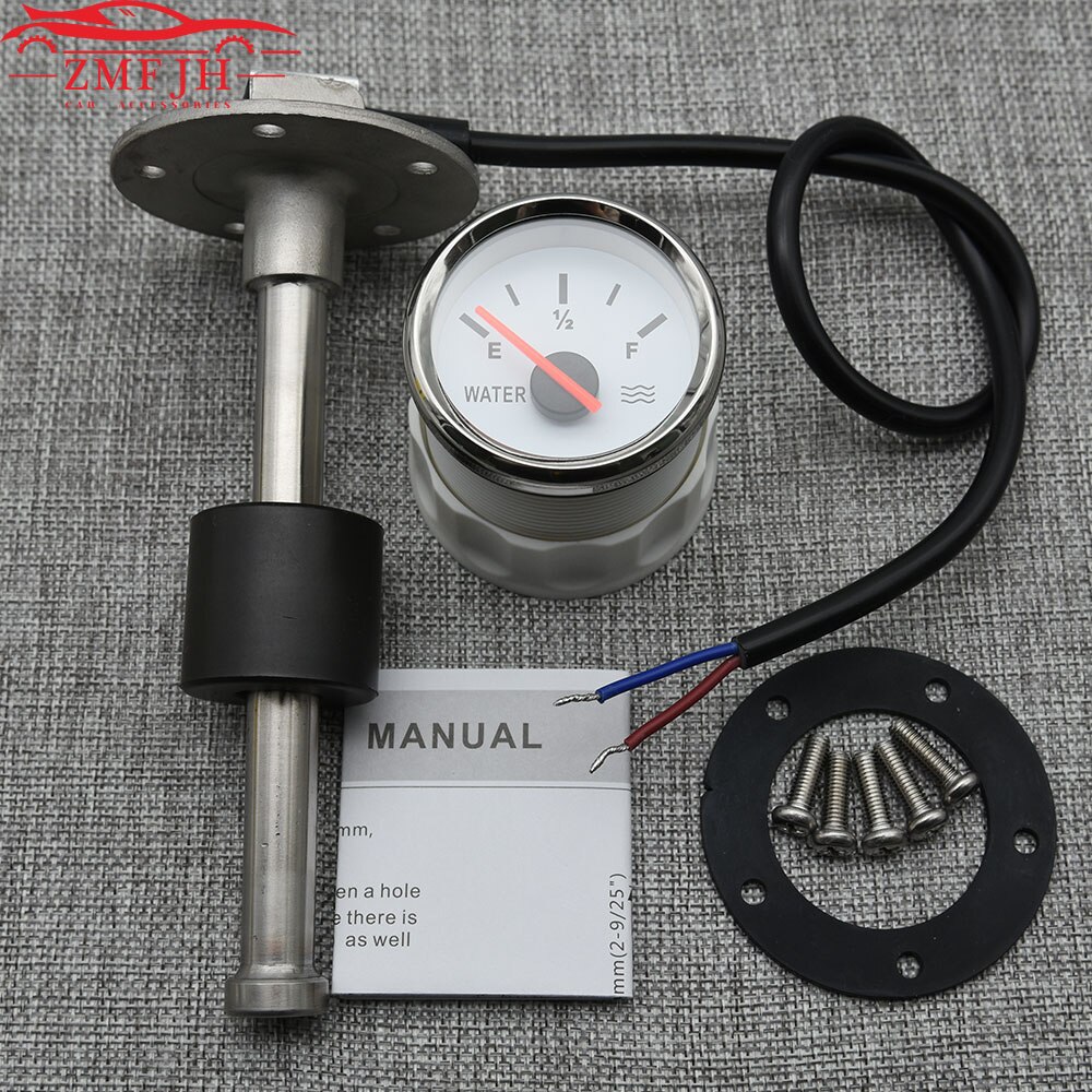 Boot Auto 52MM Wasserstand Messgeräte 0-190ohm Rot Hintergrundbeleuchtung Marine Wasser Tank Ebene Anzeige Meter Wasser Level Sensor 100-550MM