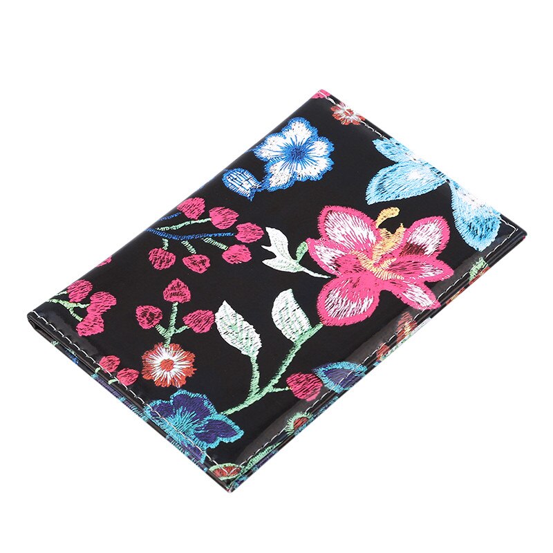 Vintage broderat tryck blomma pass fall pass täcka reser bärbara flygbiljetter visitkort innehavaren: Svart