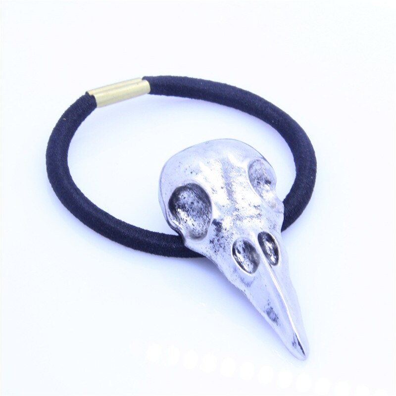 1 coletero gótico Punk para mujer, cuerda para el pelo con forma de calavera de cuervo, banda elástica cabello, goma para el pelo, accesorios para el cabello para niña y mujer: Silvery Crow