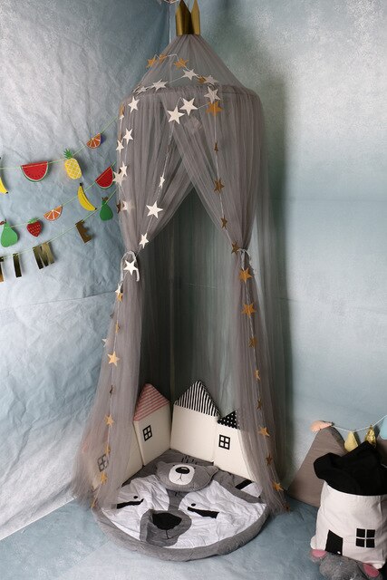 Opknoping Kids Baby Beddengoed Dome Bed Canopy Chiffon Klamboe Bedcover Gordijn Baby Kinderen Spelen Home Decor Bed Canopy Prinses: Grijs