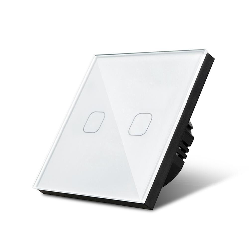 Sensor de pantalla táctil AIMENGTE de 220V Interruptor de luz LED 1/2/3 entradas, Interruptor táctil de pared de vidrio, módulo de Panel de Control empotrado: 2 Gang 1 Way White