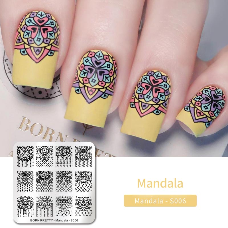 Geboren Pretty Rvs Nail Art Stamping Plates Stempel Template Mandala Patroon Nail Art Diy Afbeelding Afdrukken Gereedschap