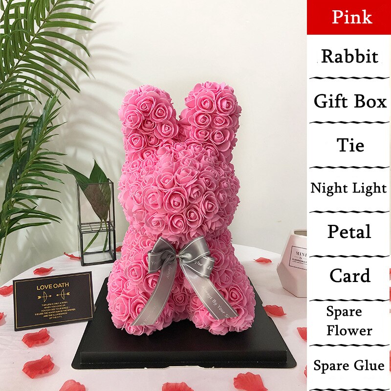 Cute Handmade Artificial Flower Rabbit 39cm Doll Valentine's Day Simulation Rose Flower Kids Girl Birthday