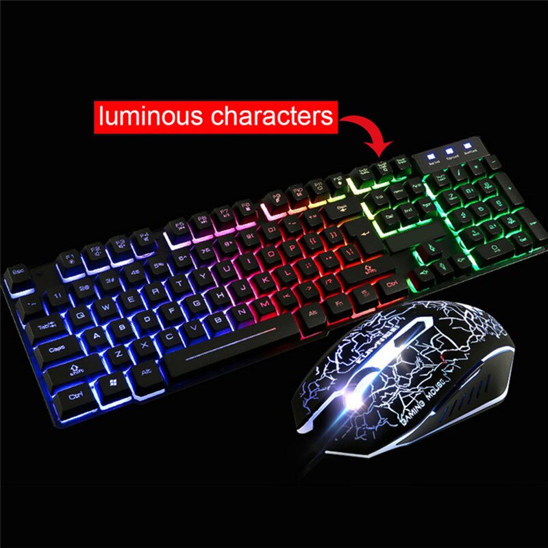Wired LED Backlit Multimedia Ergonomic Usb Gaming Keyboard Mouse Combo Illuminated Optical Gamer Mouse Sets + Mouse Pad