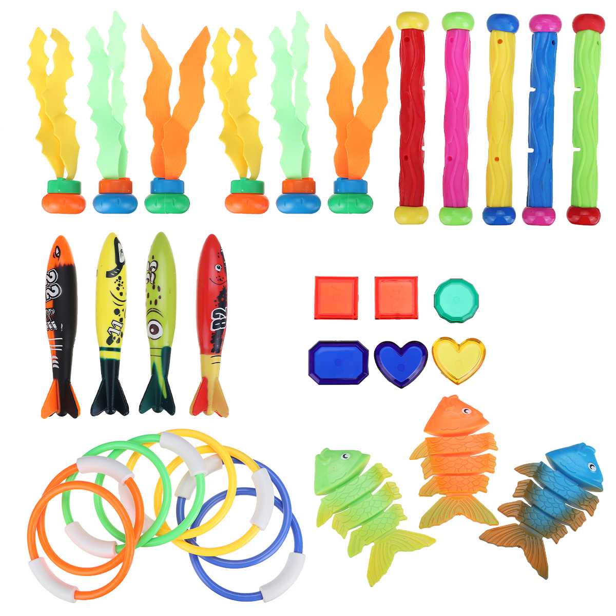 32/35 stk swimmingpoollegetøj med dykningsring tang sommerlegning vandbassin kaster dykkerspillegetøj til børn: D
