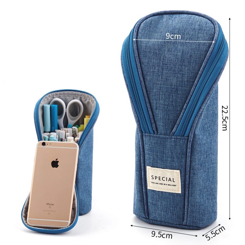 Angoo golf stil pen blyant taske taske speciel telefon stof opbevaringspose organisator pen papirvarer skoleartikler  h6737: Blå