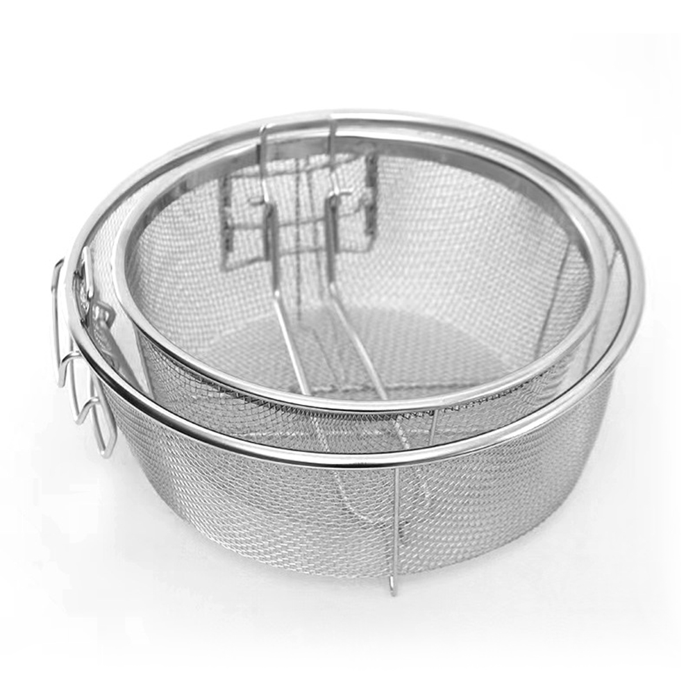 Cesta coladora para freír patatas fritas de acero inoxidable, utensilios de cocina, cesta para freír desmontable, freidora redonda de cocina, malla de alambre de 20x20cm
