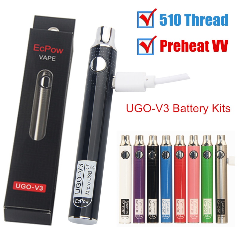 5Pcs Original UGO V3 510 Thread Battery With Micro USB Charger Preheat Variable Voltage Popular Pen For Thick Oil CBD Cartridge