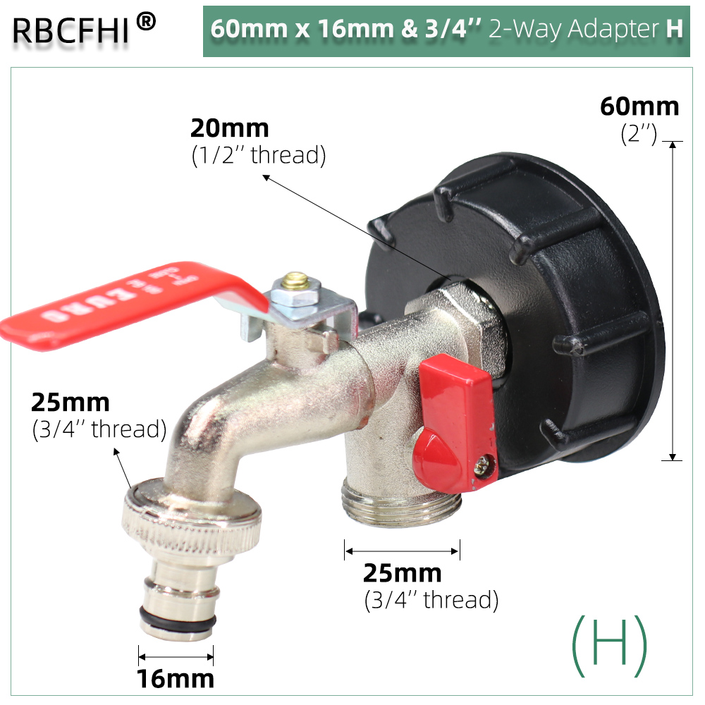 IBC Tote Adapter S60 Coarse Thread x 16mm 1/2'' 3/4'' Water Tank Shut Off Ball Valve Garden Hose Tap Ton Barrel Faucet Connecter: black