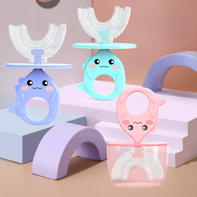 2-12Y spazzolino a forma di U per bambini di alta qualità con scatola di immagazzinaggio spazzola in Silicone per bambini 360 spazzolino da denti filo per bambini spazzolino da denti U