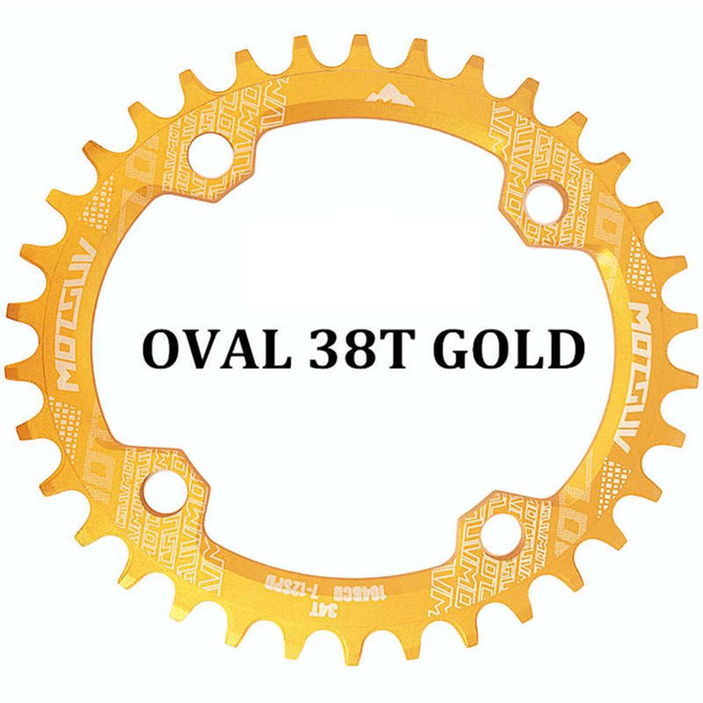 104BCD Oval Bicycle Gear Plate Chainring for SHIMAN0 cranks MTB Mountain bike 104BCD 32T 34T 36T 38T crankset Tooth plate Parts: Gold 38T