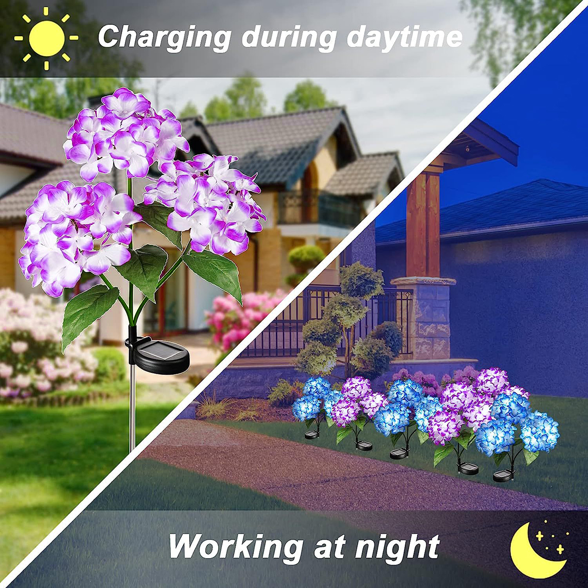Solcelledrevet hortensia-blomsterlampe, solcelledrevet led-lys, udendørs haveplænelampe, gårdhavehegn, passage, villadekoration