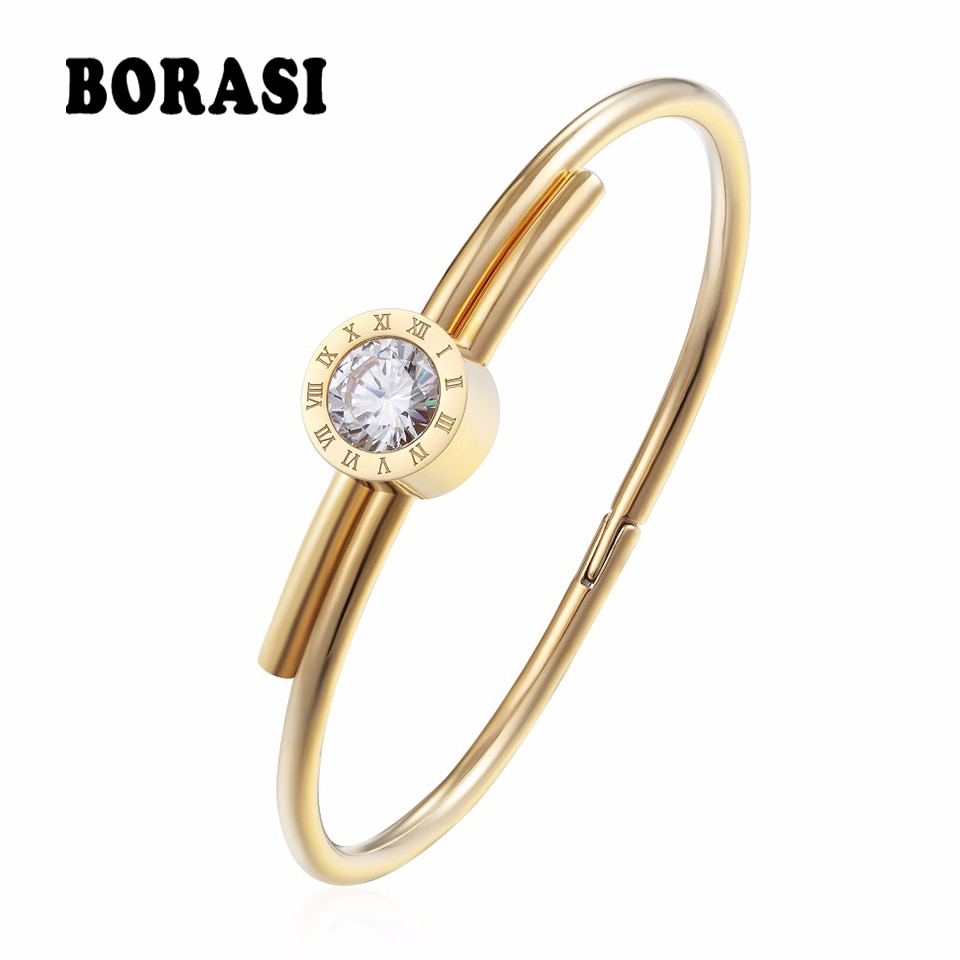 BORASI Rvs Brief Armbanden & Bangles Voor Vrouwen Bedels Armbanden Goud Kleur Crystal Sieraden Voor Valentines