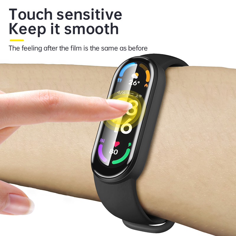 Filme protetor de tela de vidro macio para xiaomi mi banda 4 5 6 miband relógio inteligente capa protetora caso cinta pulseira acessórios
