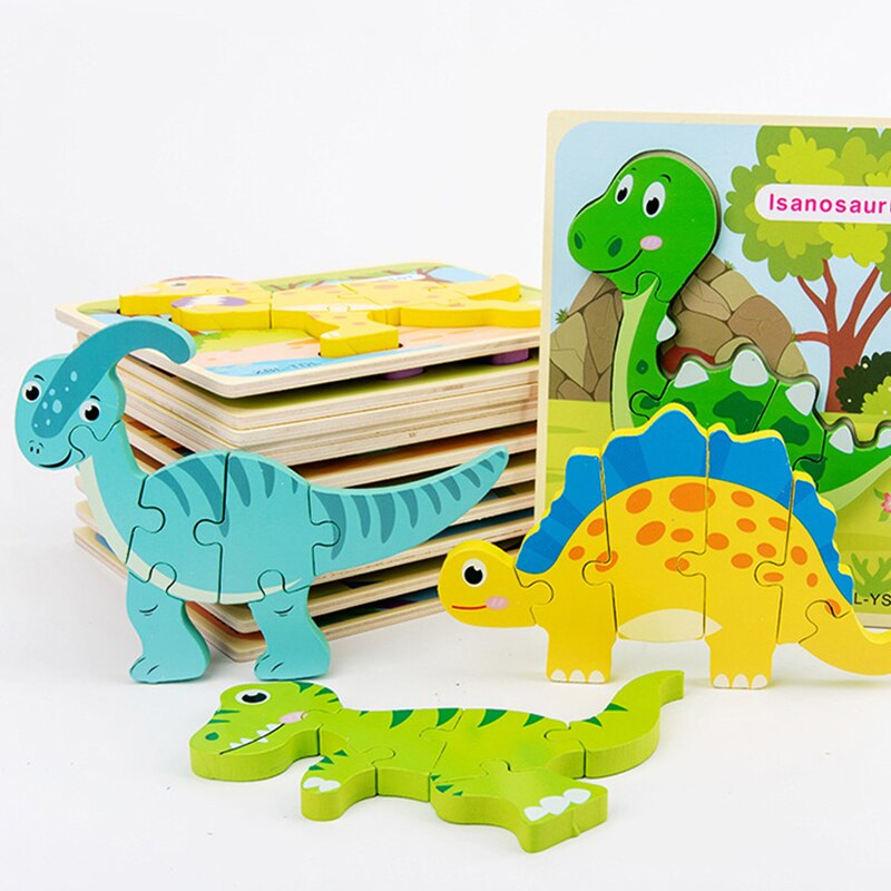 Wooden Puzzle Kids Toy Baby Wood Jigsaw Puzzles Cartoon Dinosaur Animal Early Educational Toys For Children