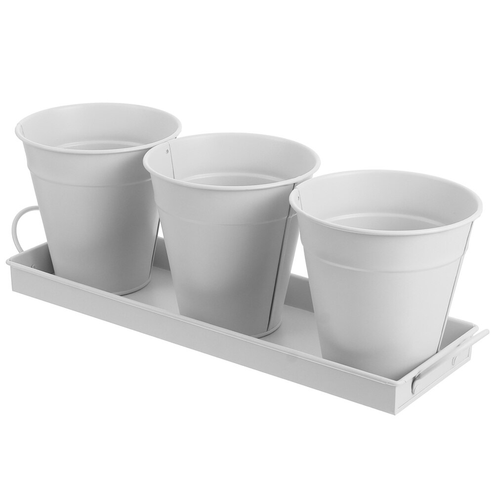 3pcs Garden Planters Flower Pot with 1pc Tray Herbs Succulents Utensil Holder