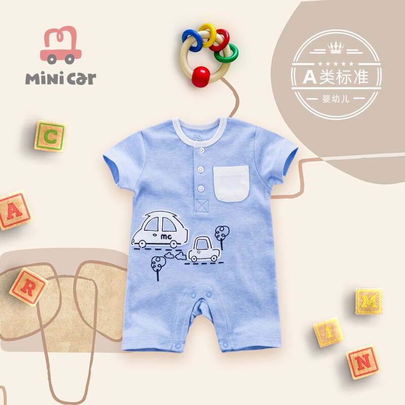 Roupas do bebê verão macacão de manga curta hatsuit arquivo aberto creeper para meninos algodão ao ar livre